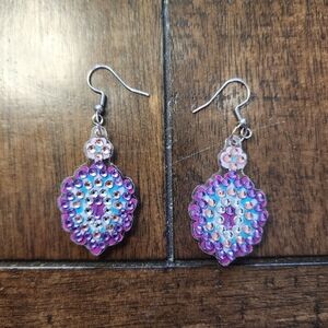 Pink and Blue Crystal Drop Earrings with Sparkle Accents